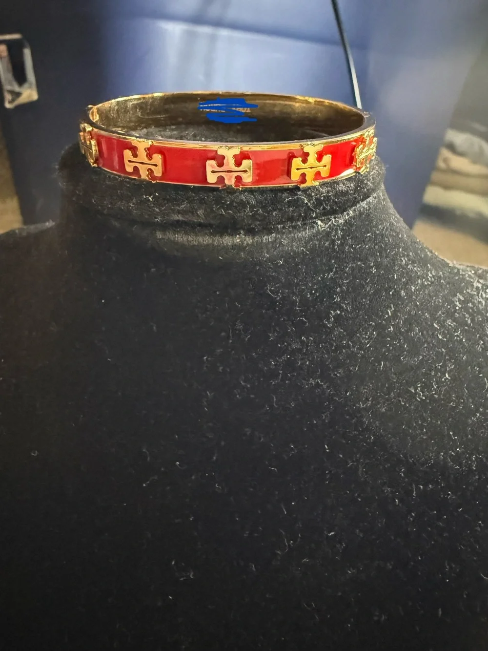 Gold-Tone Red Enamel Bangle Bracelet - Designer Style